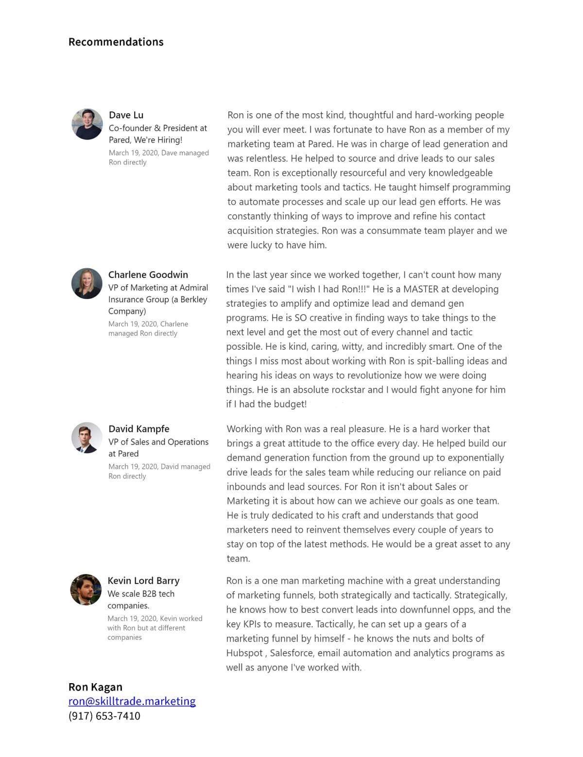 Ron Kagan's Resume