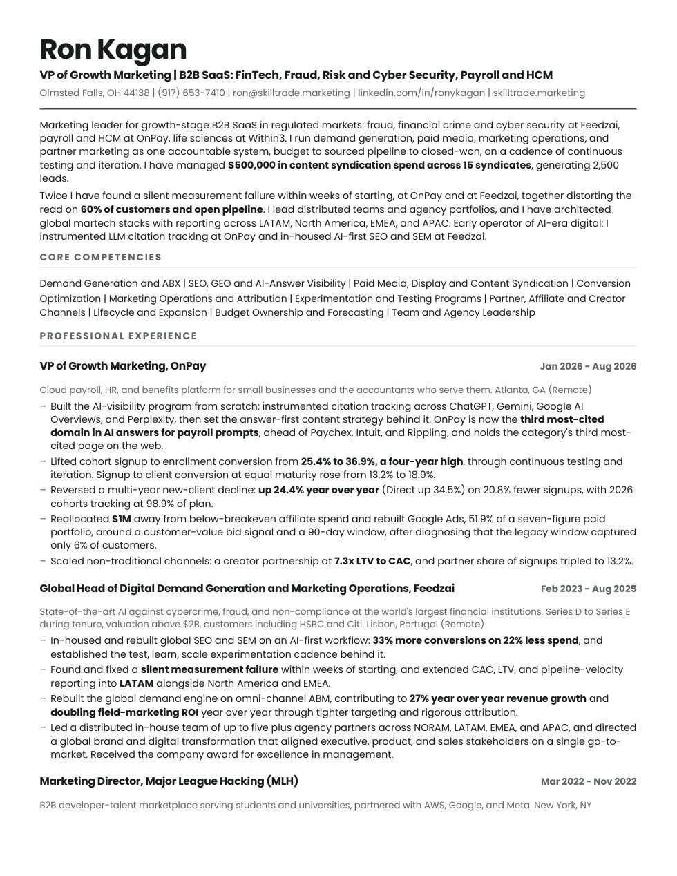 Ron Kagan's Resume